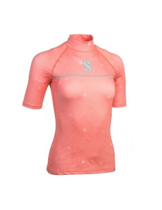 ScubaPro UPF 50 T-Flex Rash Guard, Short Sleeve, Women, Coral, XS
