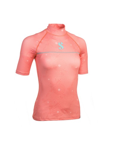 ScubaPro UPF 50 T-Flex Rash Guard, Short Sleeve, Women, Coral, XS