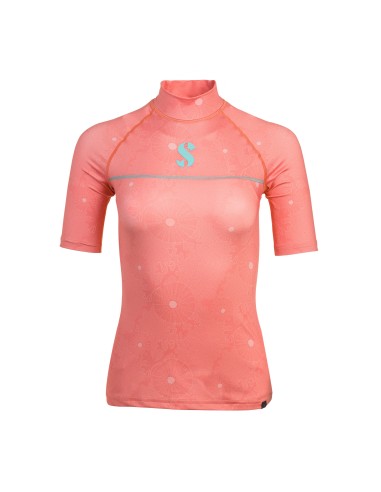 ScubaPro UPF 50 T-Flex Rash Guard, Short Sleeve, Women, Coral, XS