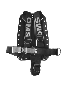 OMS AL backplate with complete Continues Weave (DIR) Secure Harness black / grey and Crotch Strap