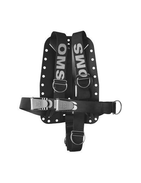 OMS AL backplate with complete Continues Weave (DIR) Secure Harness black / grey and Crotch Strap