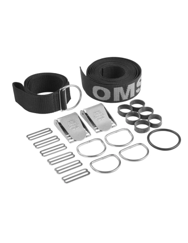 OMS Webbing (black / grey) for DIR Harness, including SS hardware and crotch-strap