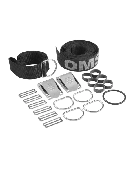 OMS Webbing (black / grey) for DIR Harness, including SS hardware and crotch-strap