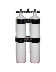 BtS Twinset 2 × 8.5 L Concave Wide Steel cylinder, 230 bar, Ø 140 mm, OMS Tank Bands, Manifold with Isolator
