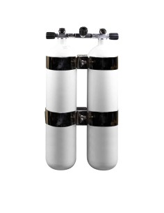 BtS Twinset 2 × 7 L Wide Steel cylinder, 300 bar, Ø 140 mm, OMS Tank Bands, Manifold with Isolator