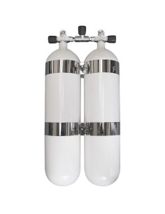 BtS Twinset 2 × 12 L Steel cylinder, 300 bar, Ø 171 mm, OMS Tank Bands, Manifold with Isolator