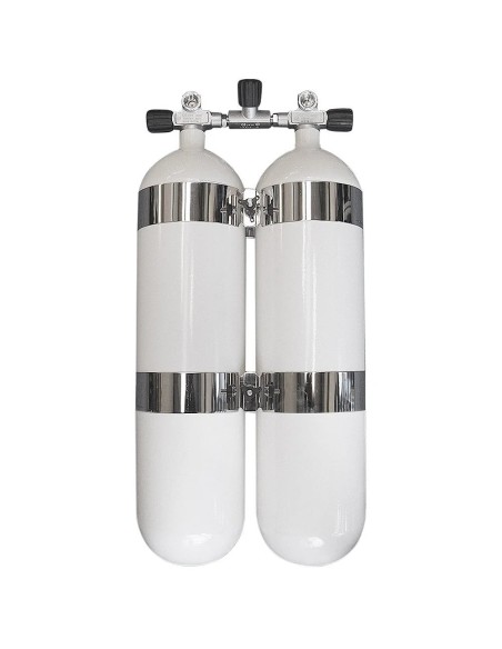 BtS Twinset 2 × 12 L Steel cylinder, 300 bar, Ø 171 mm, OMS Tank Bands, Manifold with Isolator