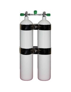 BtS Twinset 2 × 8.5 L Concave Steel cylinder, 230 bar, Ø 140 mm, OMS Tank Bands, EU Nitrox Manifold with Isolator