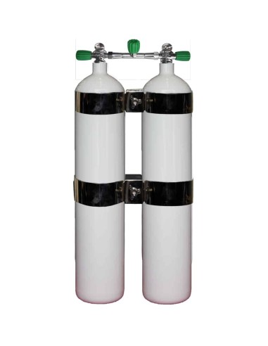 BtS Twinset 2 × 8.5 L Concave Steel cylinder, 230 bar, Ø 140 mm, OMS Tank Bands, EU Nitrox Manifold with Isolator